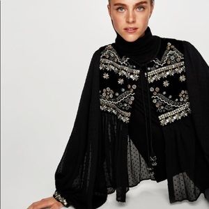 Zara Black Embroidered Plumetis Jacket